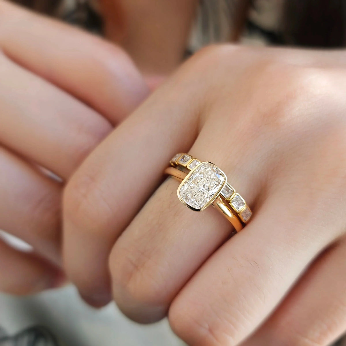 Solitaire Cathedral Bezel-1.55 CT Elongated Cushion Lab Grown Diamond Engagement Ring
