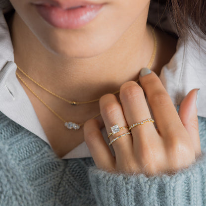 Dainty Cluster-Princess Lab Grown Diamond Engagement Ring