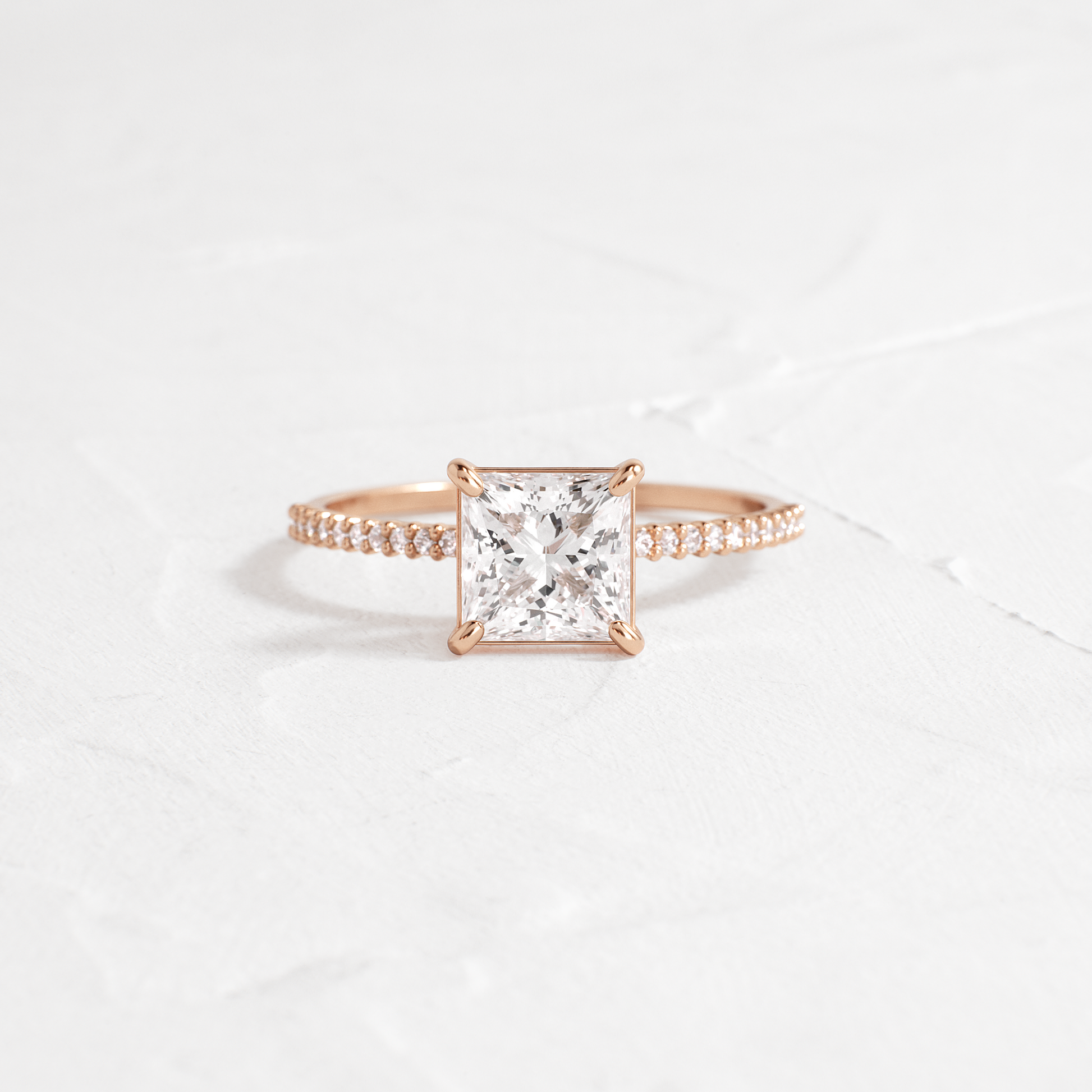 Pave-Princess Lab Grown Diamond Engagement Ring