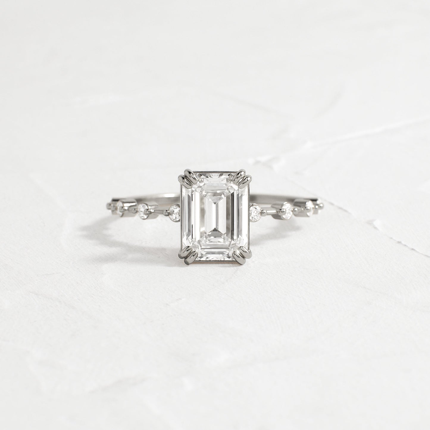 Pave & Double Prong-Emerald Lab Grown Diamond Engagement Ring