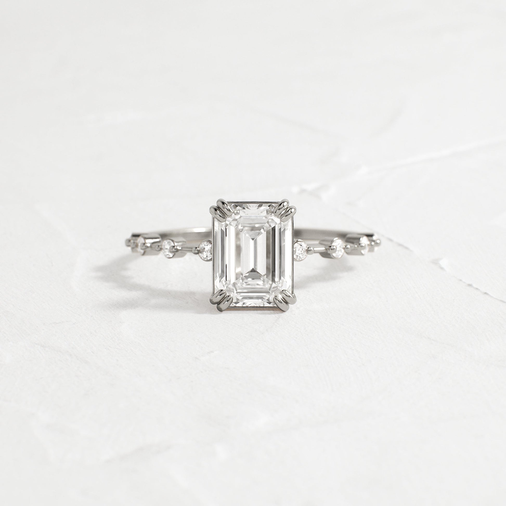 Pave & Double Prong-Emerald Lab Grown Diamond Engagement Ring