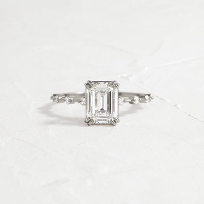Pave & Double Prong-Emerald Lab Grown Diamond Engagement Ring