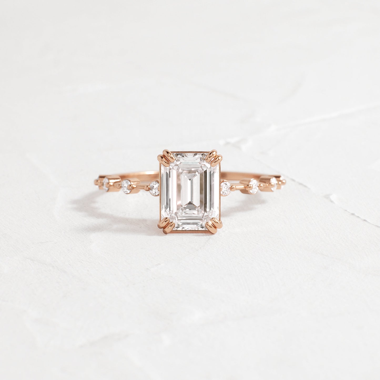 Pave & Double Prong-Emerald Lab Grown Diamond Engagement Ring
