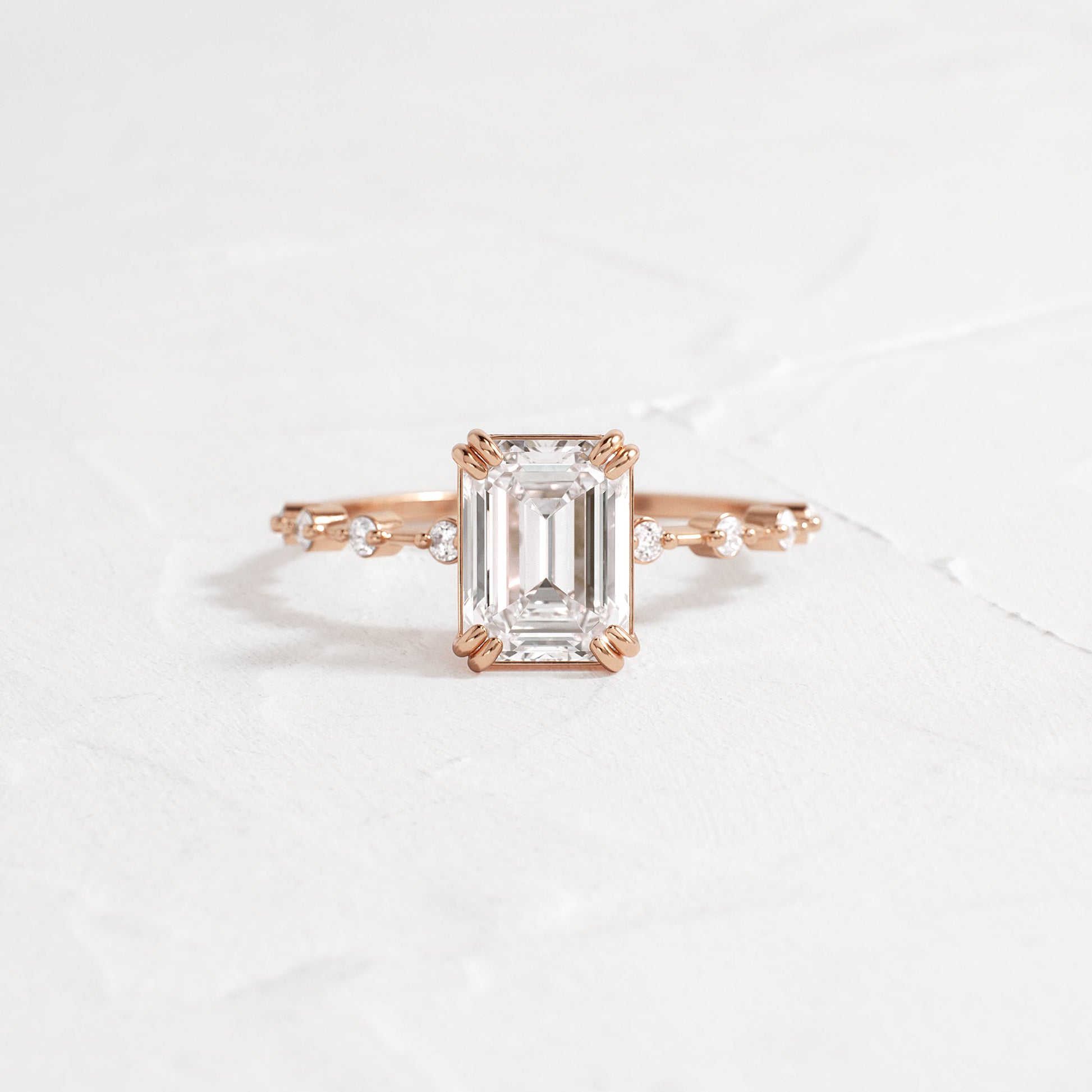 Pave & Double Prong-Emerald Lab Grown Diamond Engagement Ring