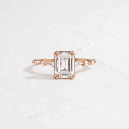 Pave & Double Prong-Emerald Lab Grown Diamond Engagement Ring