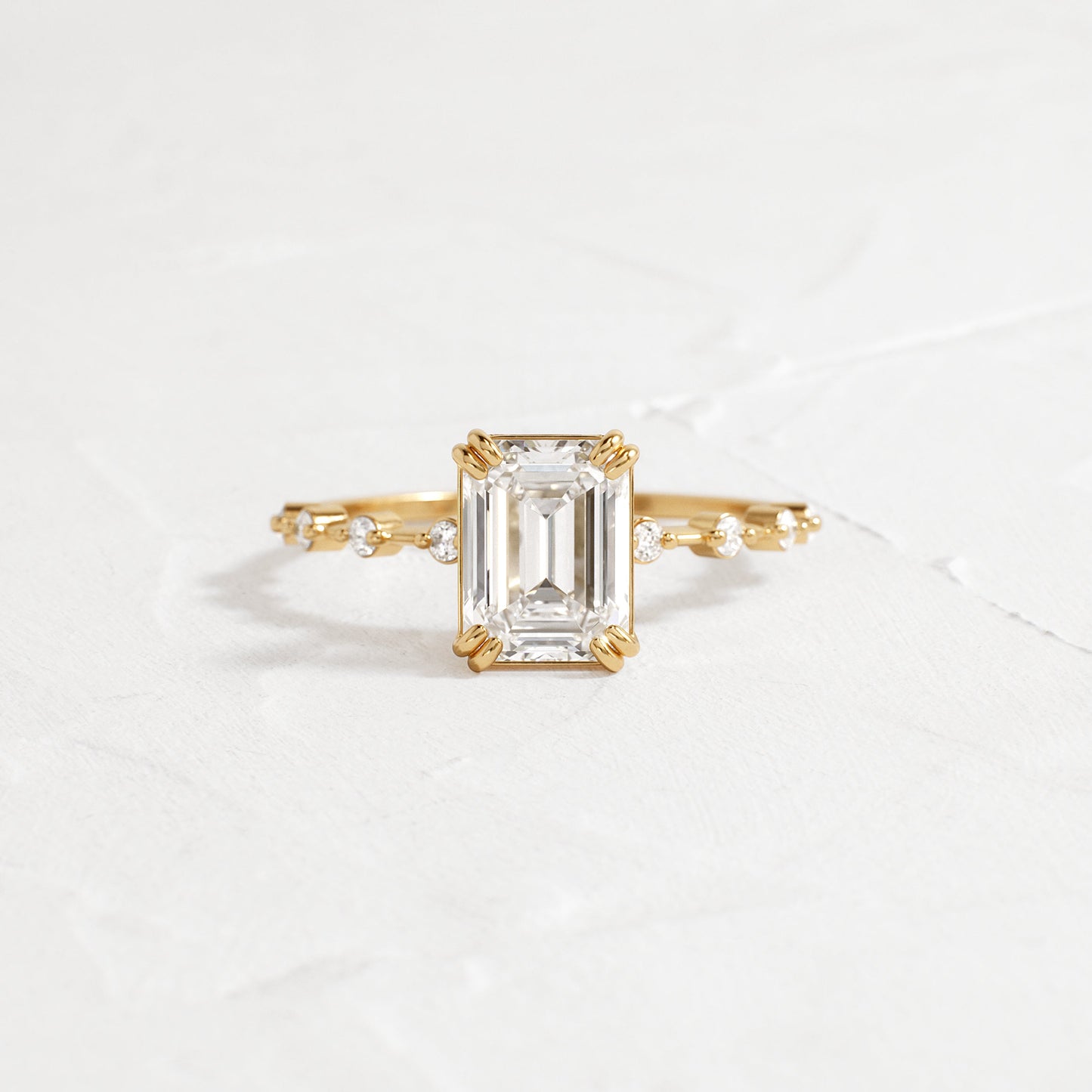 Pave & Double Prong-Emerald Lab Grown Diamond Engagement Ring