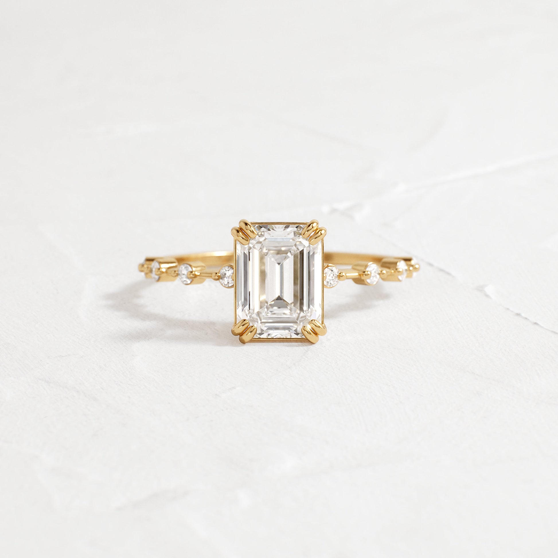 Pave & Double Prong-Emerald Lab Grown Diamond Engagement Ring