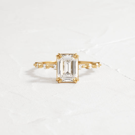 Pave & Double Prong-Emerald Lab Grown Diamond Engagement Ring