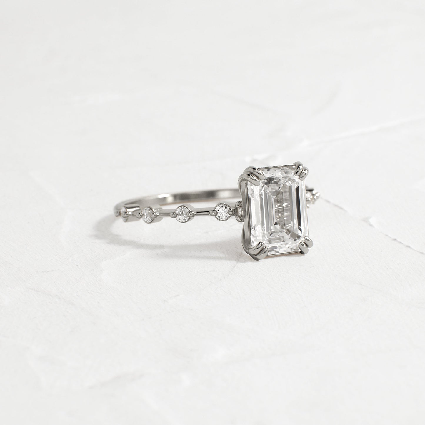 Pave & Double Prong-Emerald Lab Grown Diamond Engagement Ring