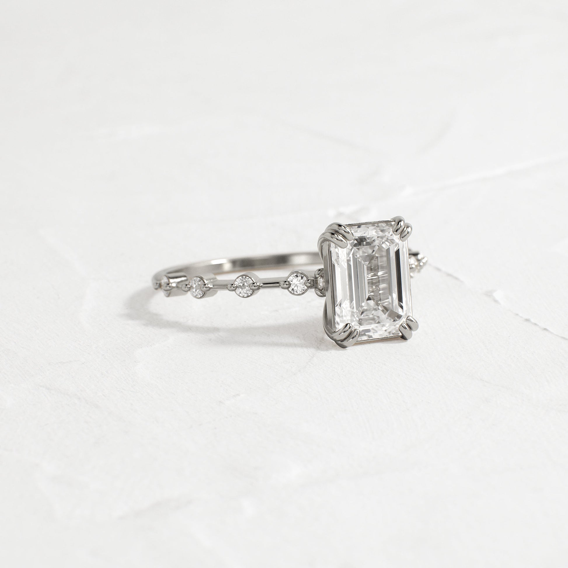 Pave & Double Prong-Emerald Lab Grown Diamond Engagement Ring