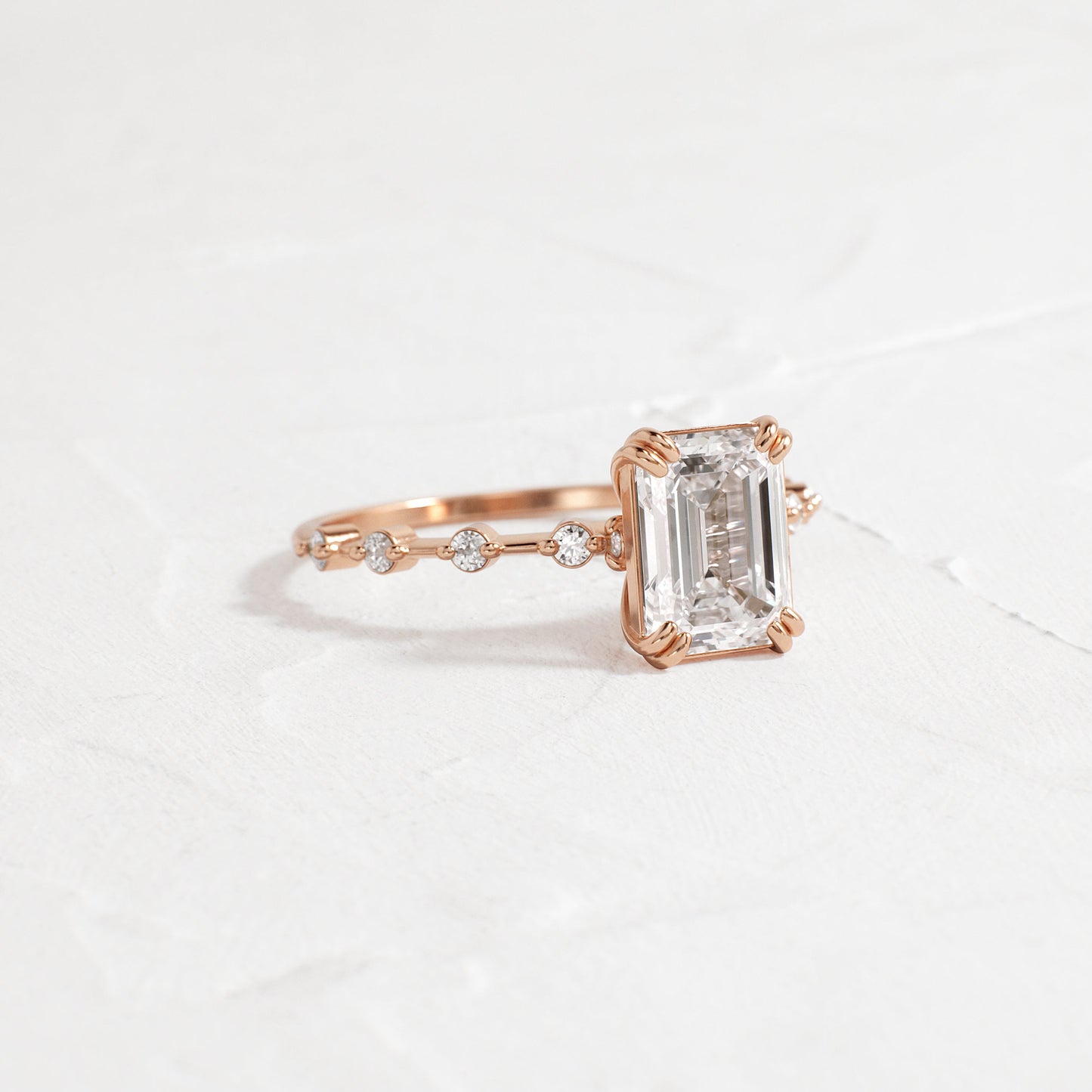 Pave & Double Prong-Emerald Lab Grown Diamond Engagement Ring