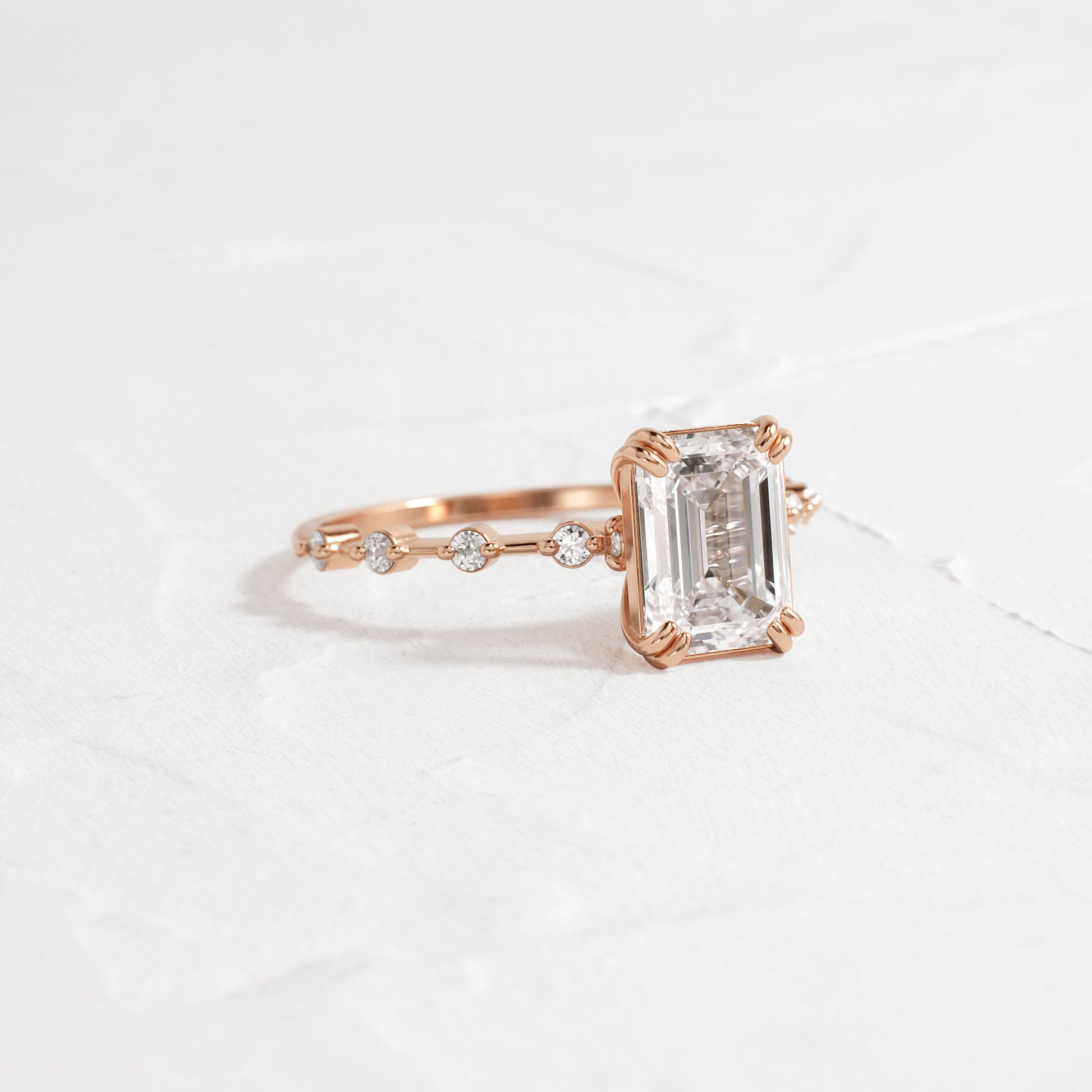 Pave & Double Prong-Emerald Lab Grown Diamond Engagement Ring