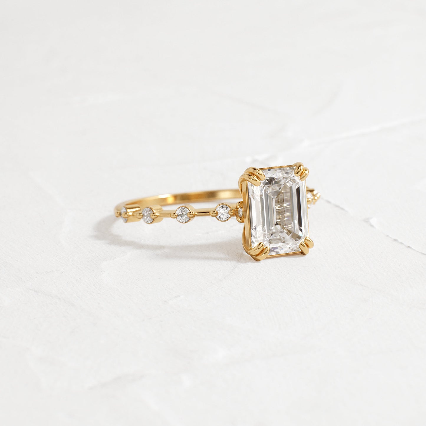 Pave & Double Prong-Emerald Lab Grown Diamond Engagement Ring