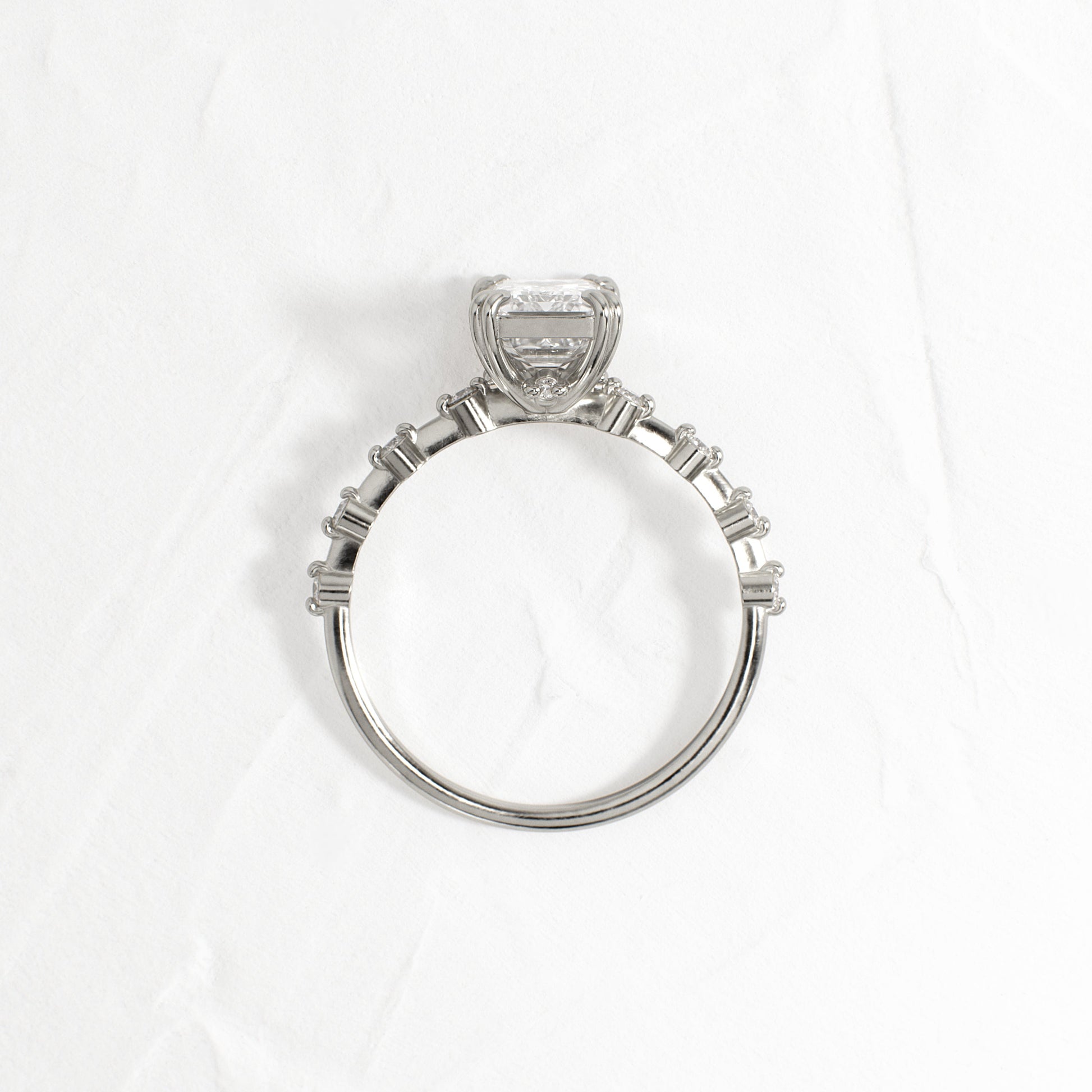 Pave & Double Prong-Emerald Lab Grown Diamond Engagement Ring
