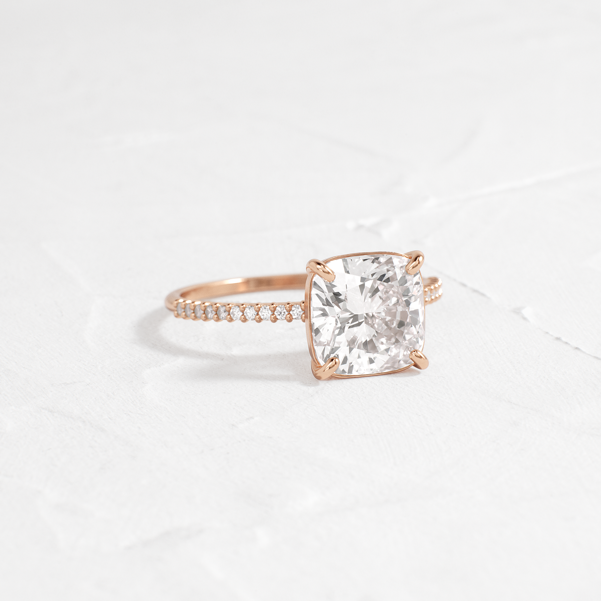Pave-Cushion Lab Grown Diamond Engagement Ring