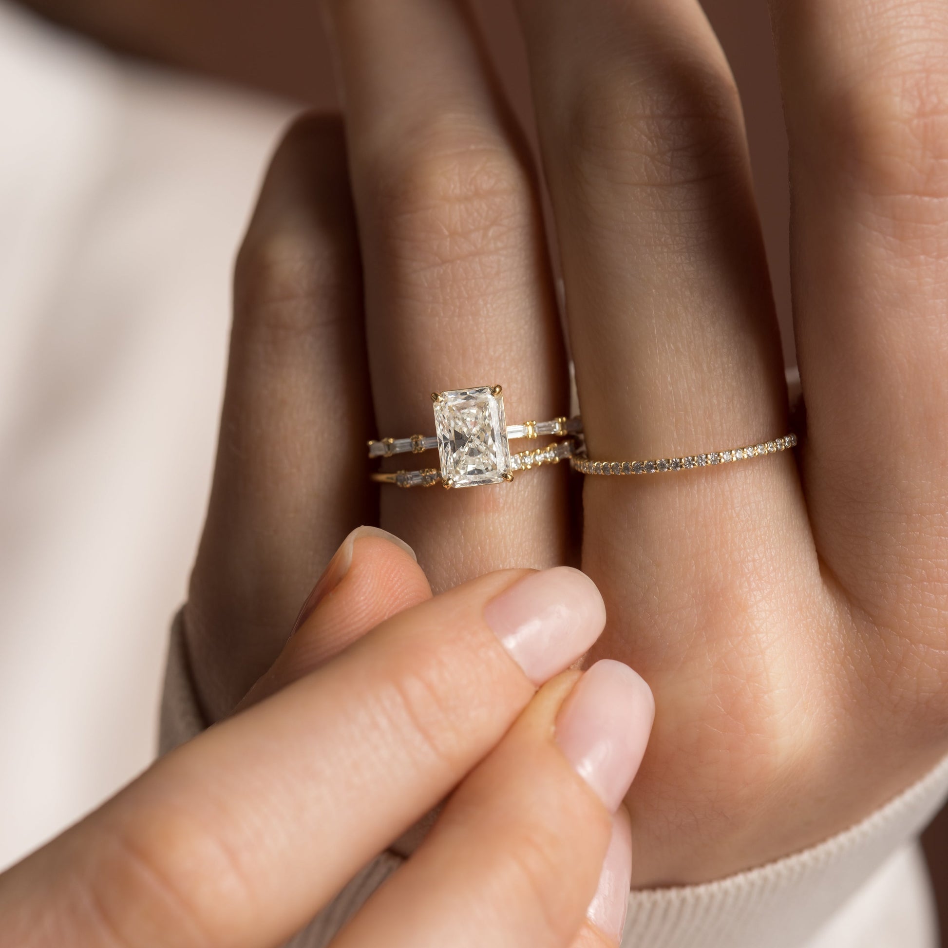 Pave-Radiant Lab Grown Diamond Engagement Ring