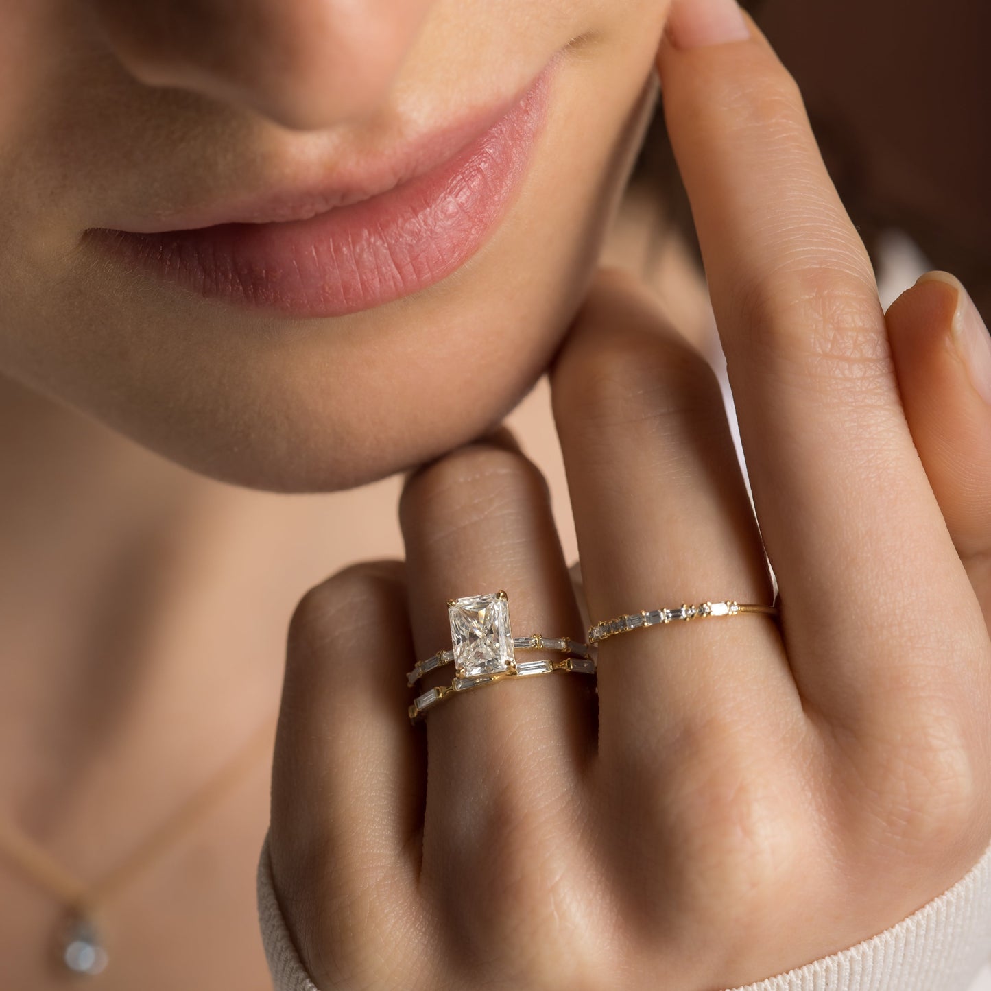 Pave-Radiant Lab Grown Diamond Engagement Ring