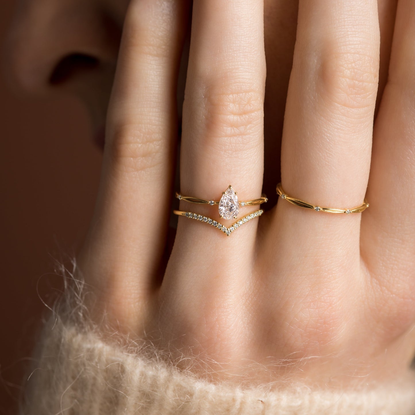Criss Cross-Pear Lab Grown Diamond Engagement Ring
