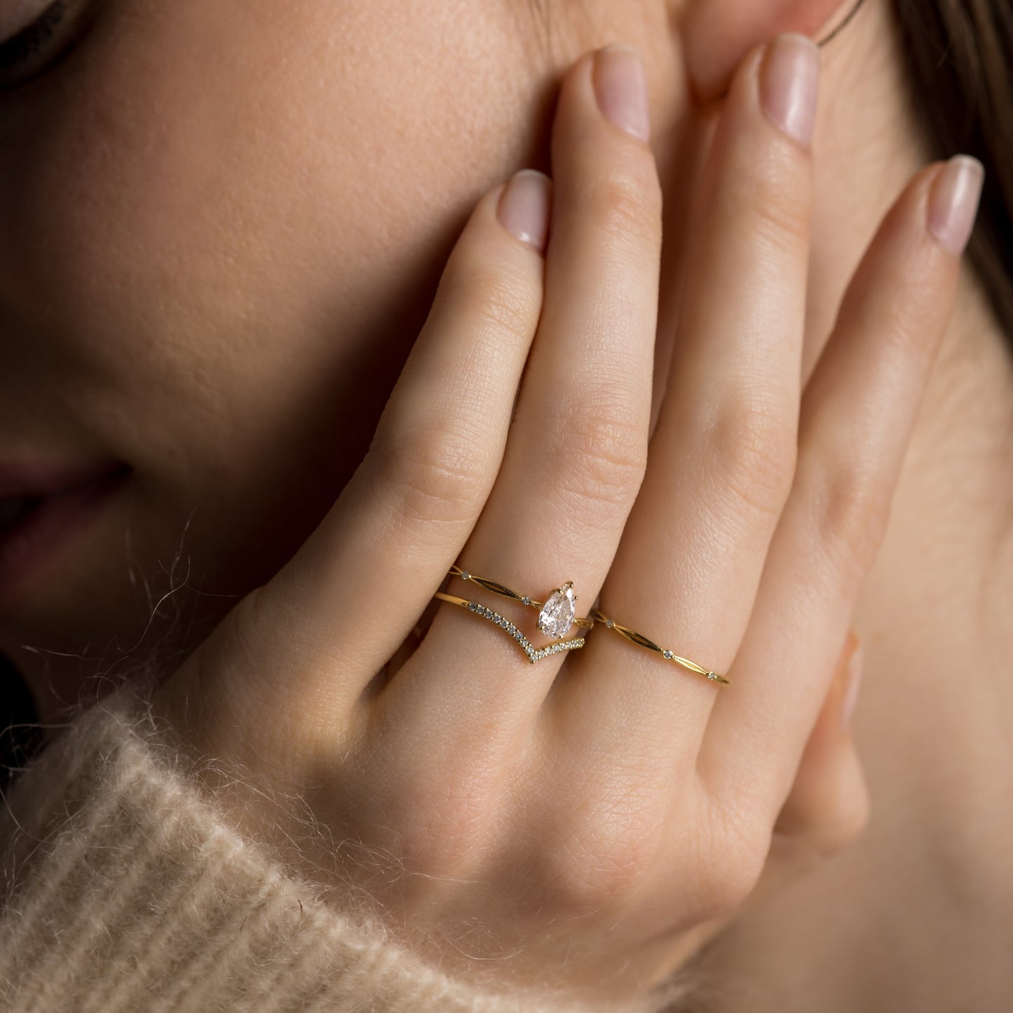 Criss Cross-Pear Lab Grown Diamond Engagement Ring
