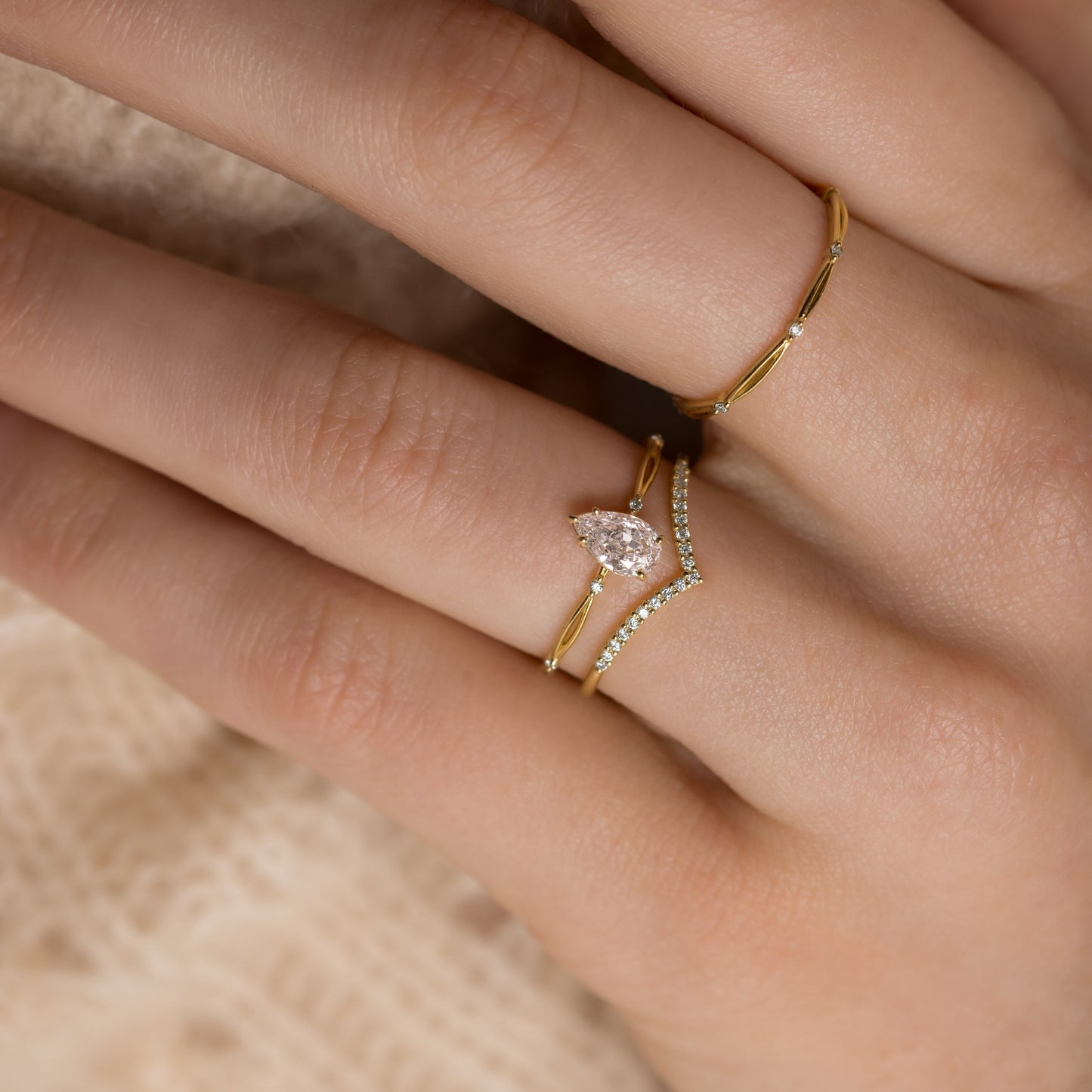 Criss Cross-Pear Lab Grown Diamond Engagement Ring