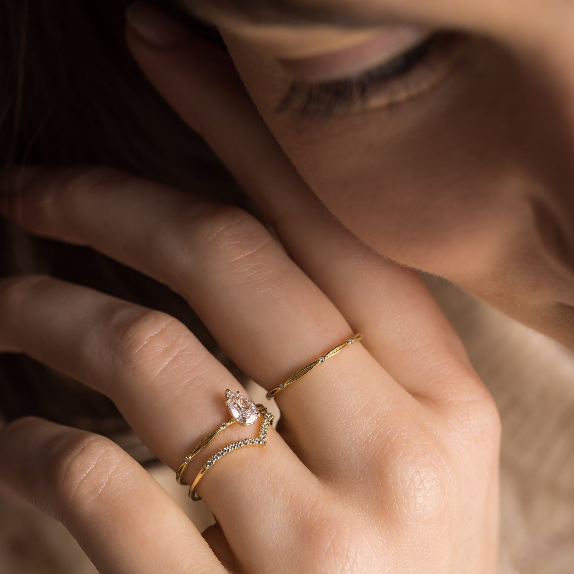 Criss Cross-Pear Lab Grown Diamond Engagement Ring