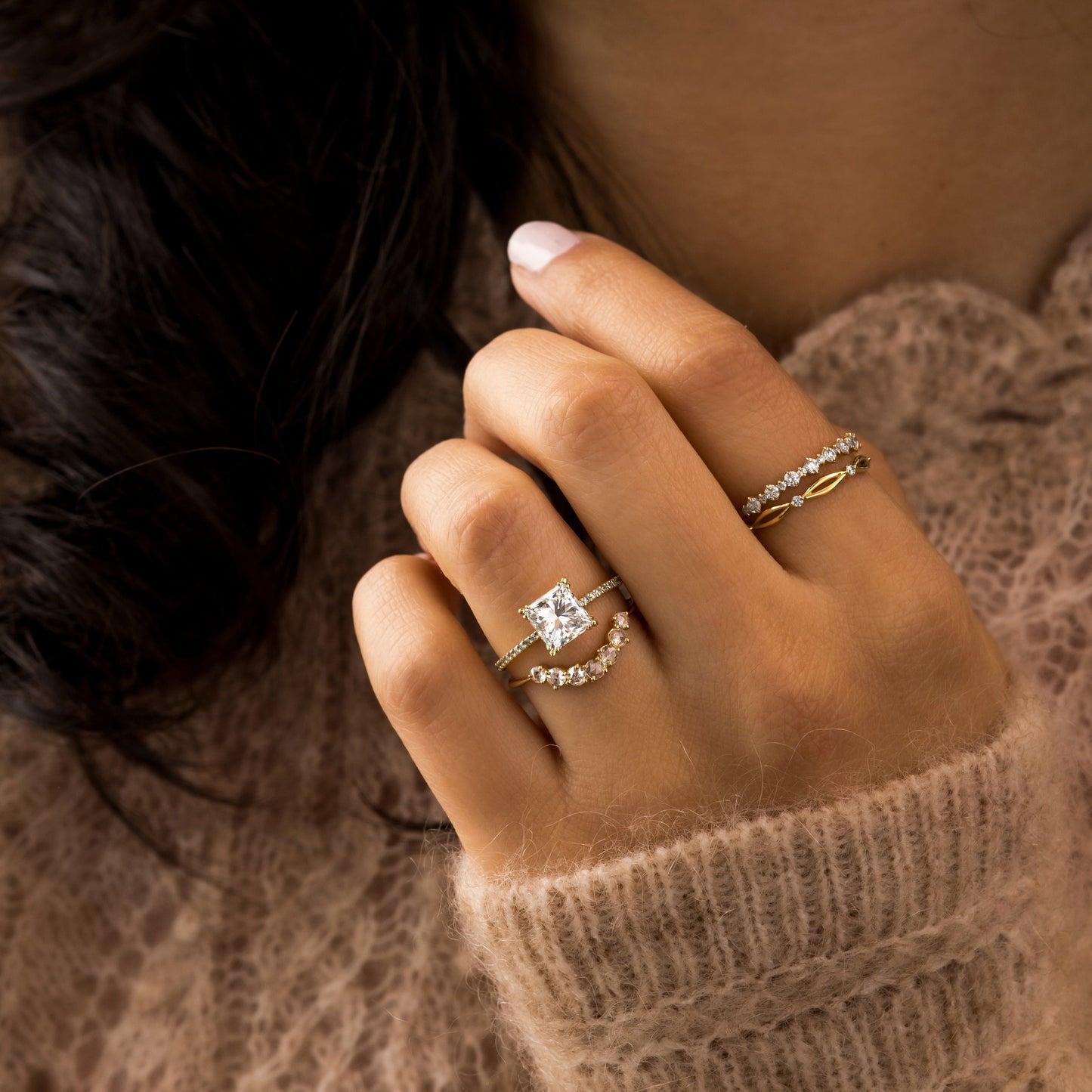 Pave-Princess Lab Grown Diamond Engagement Ring