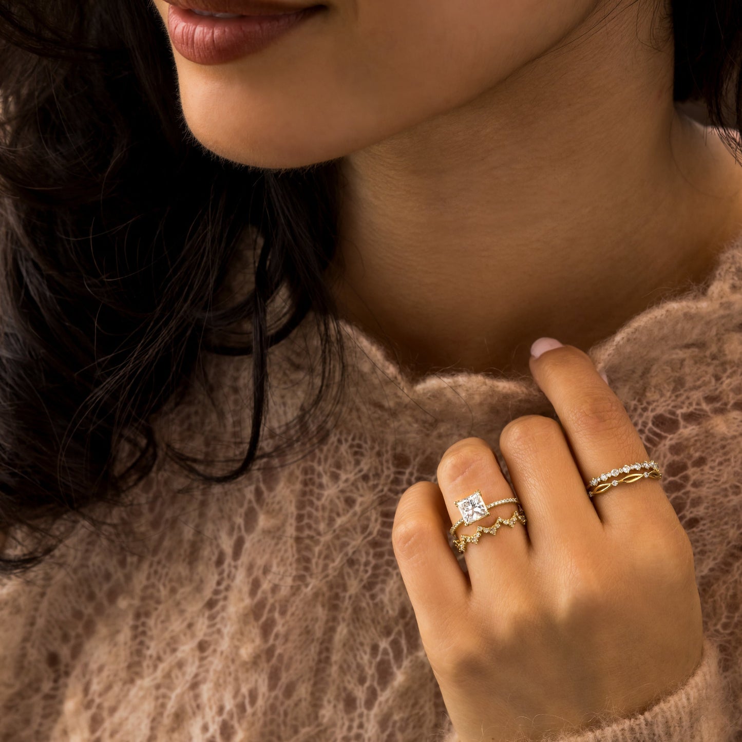 Pave-Princess Lab Grown Diamond Engagement Ring