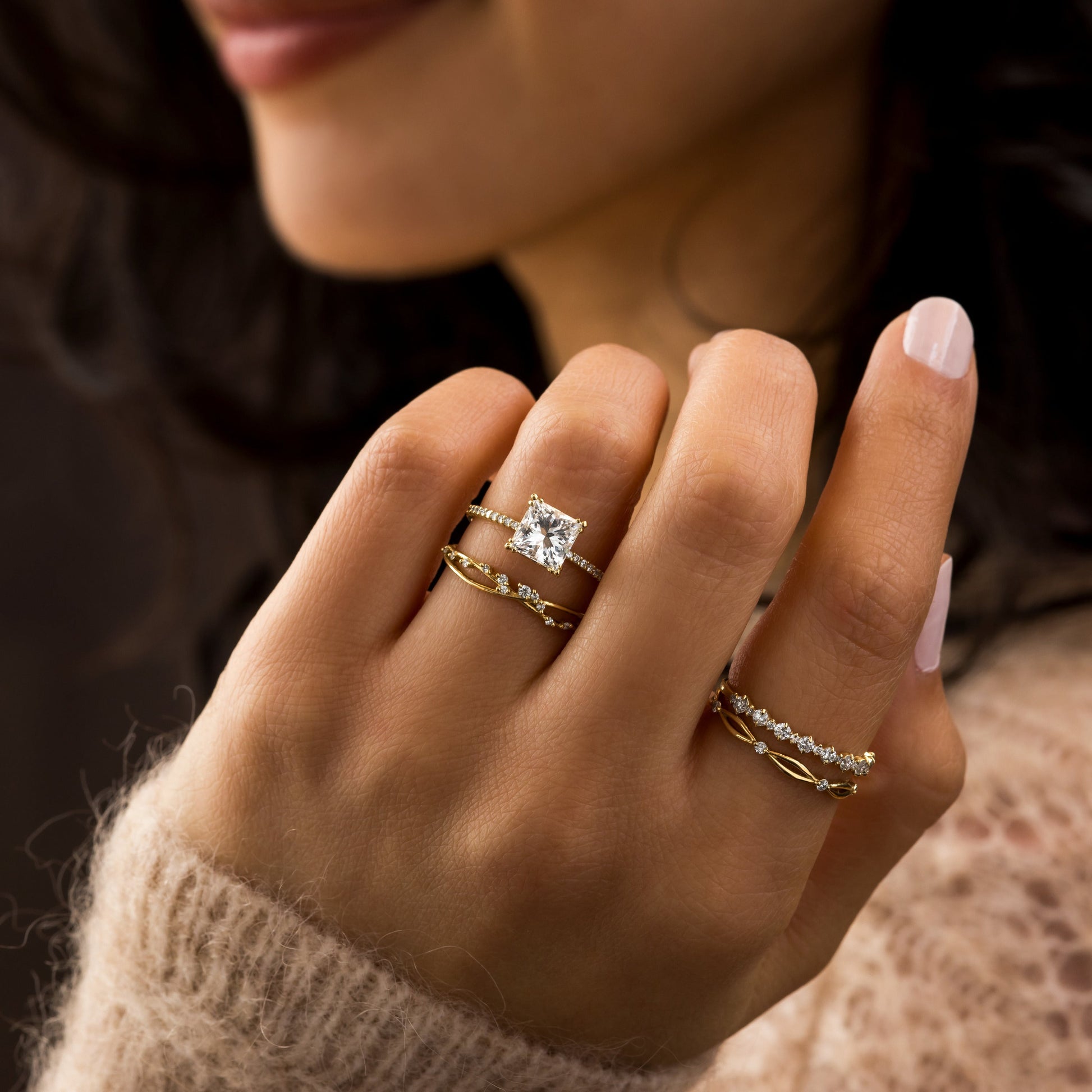 Pave-Princess Lab Grown Diamond Engagement Ring