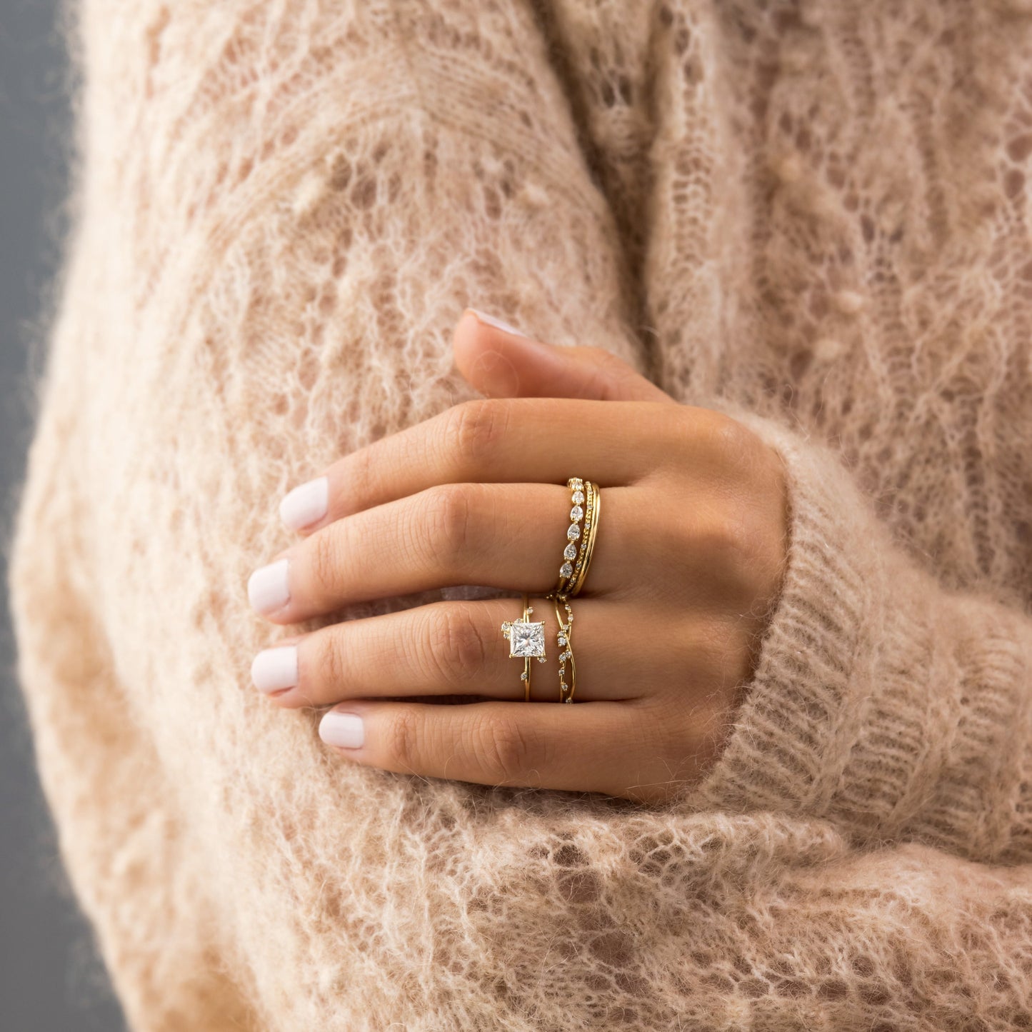 Dainty Cluster-Princess Lab Grown Diamond Engagement Ring