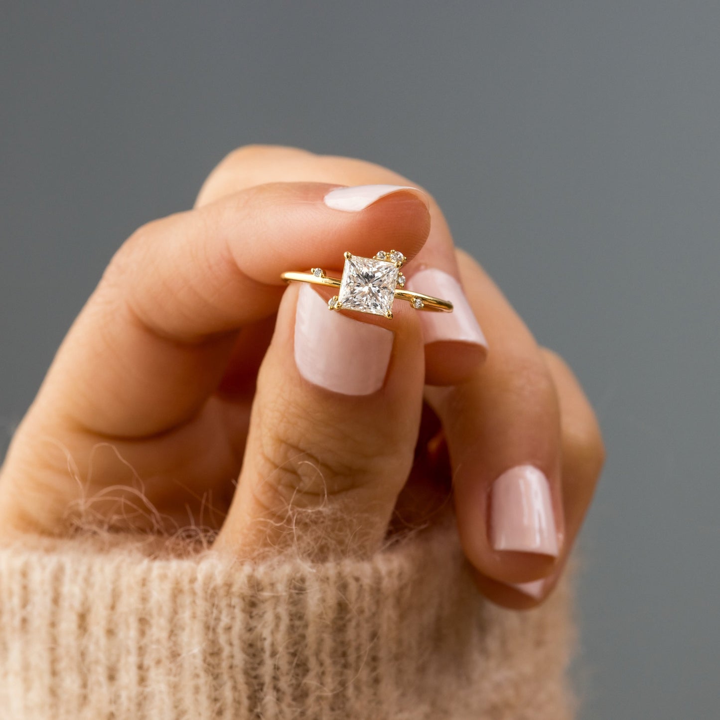 Dainty Cluster-Princess Lab Grown Diamond Engagement Ring