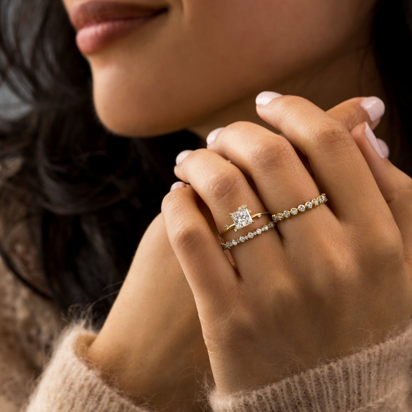 Dainty Cluster-Princess Lab Grown Diamond Engagement Ring
