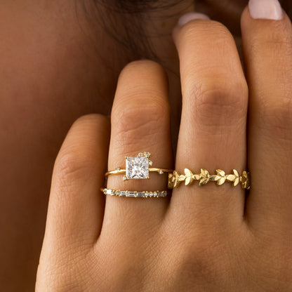 Dainty Cluster-Princess Lab Grown Diamond Engagement Ring