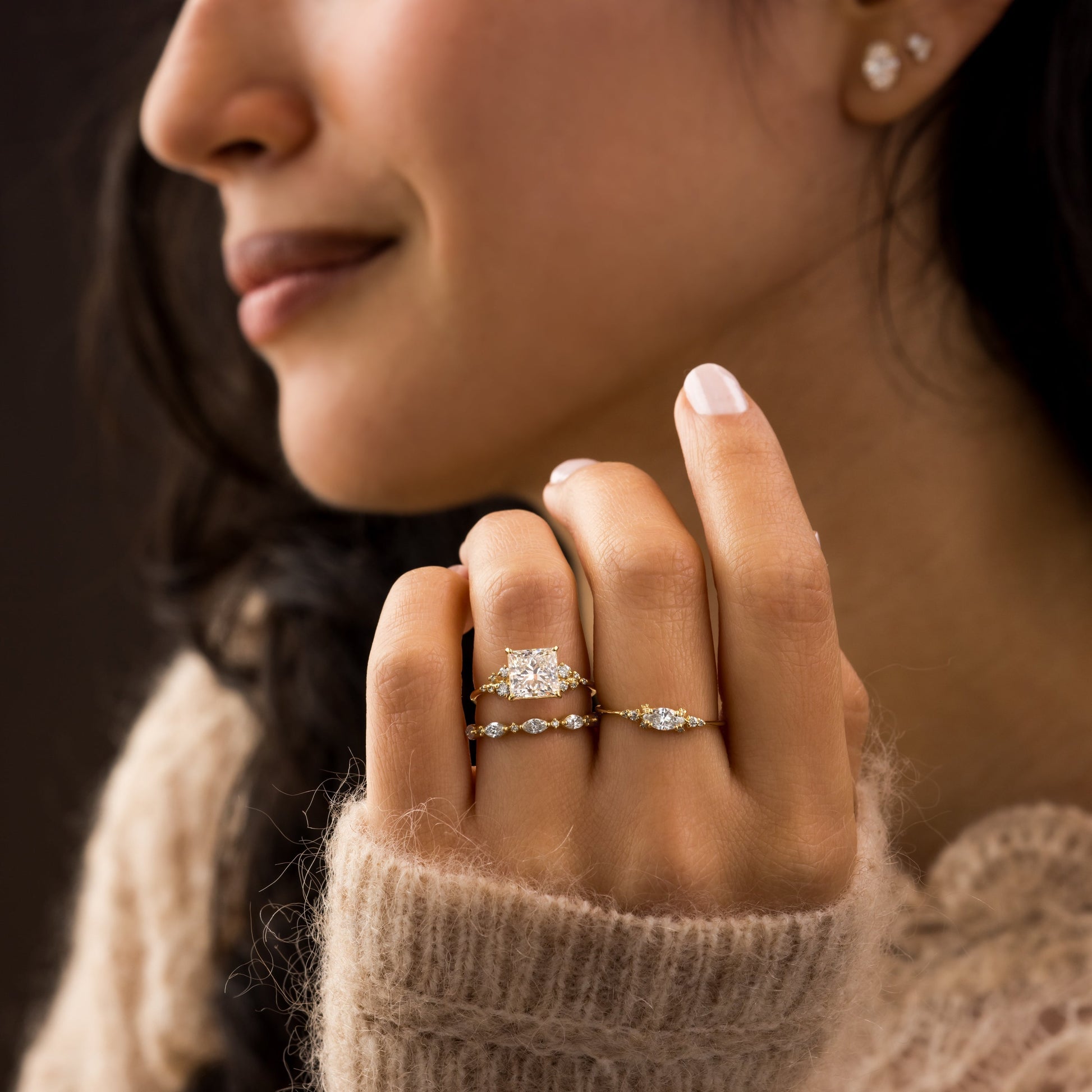 Cluster-Princess Lab Grown Diamond Engagement Ring