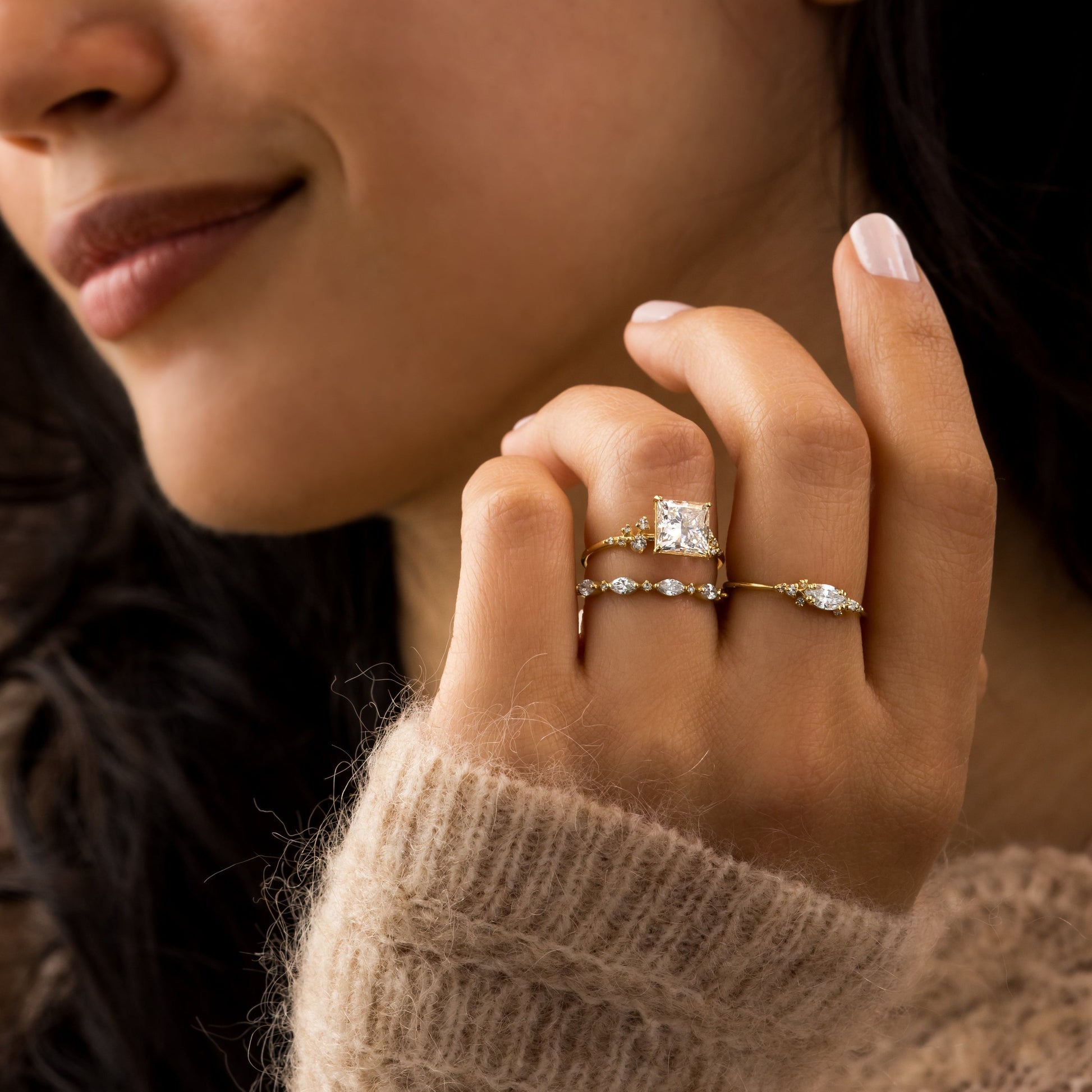 Cluster-Princess Lab Grown Diamond Engagement Ring