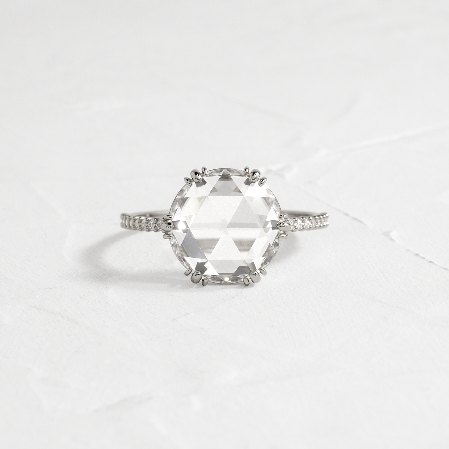Pave-Rose Cut Lab Grown Diamond Engagement Ring