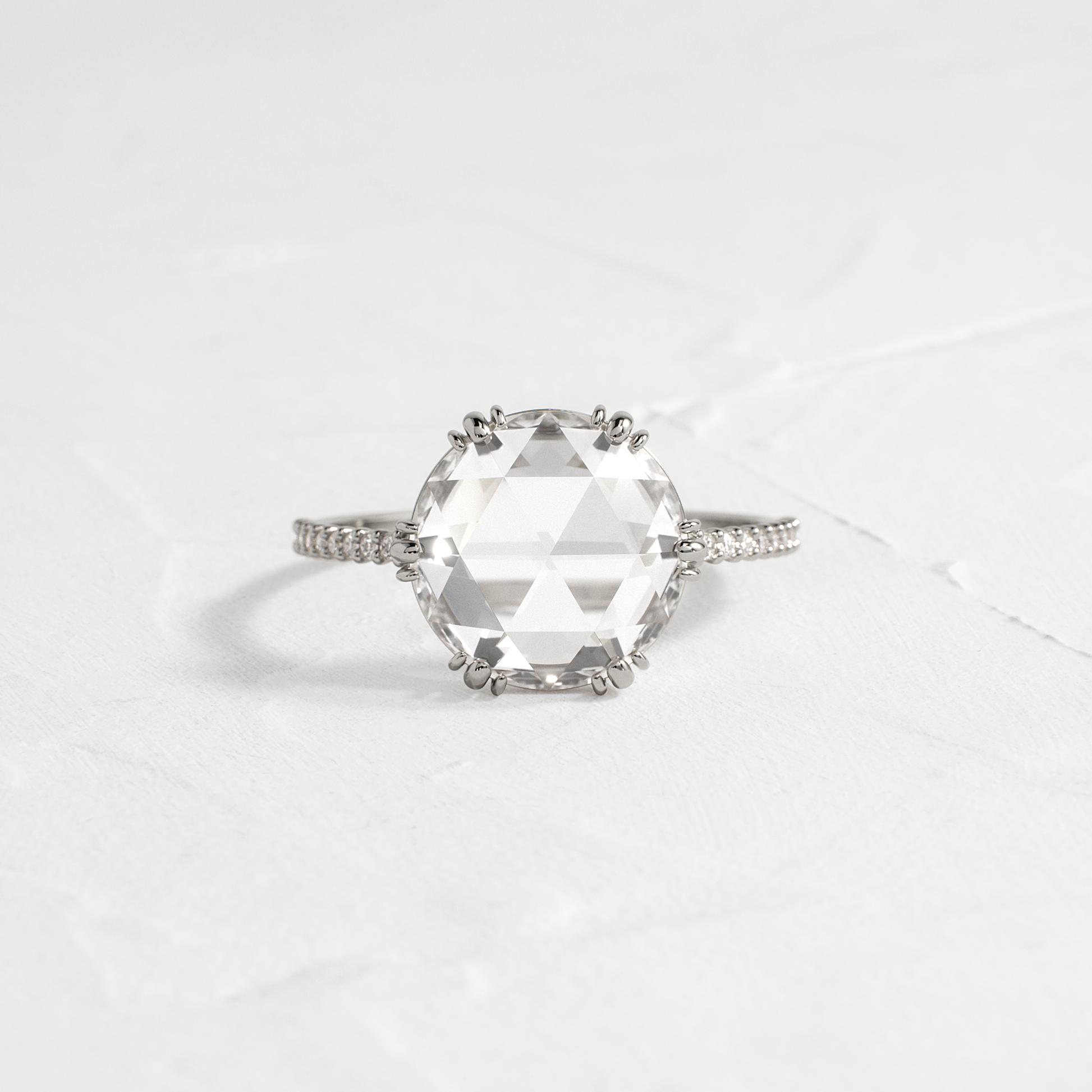 Pave-Rose Cut Lab Grown Diamond Engagement Ring