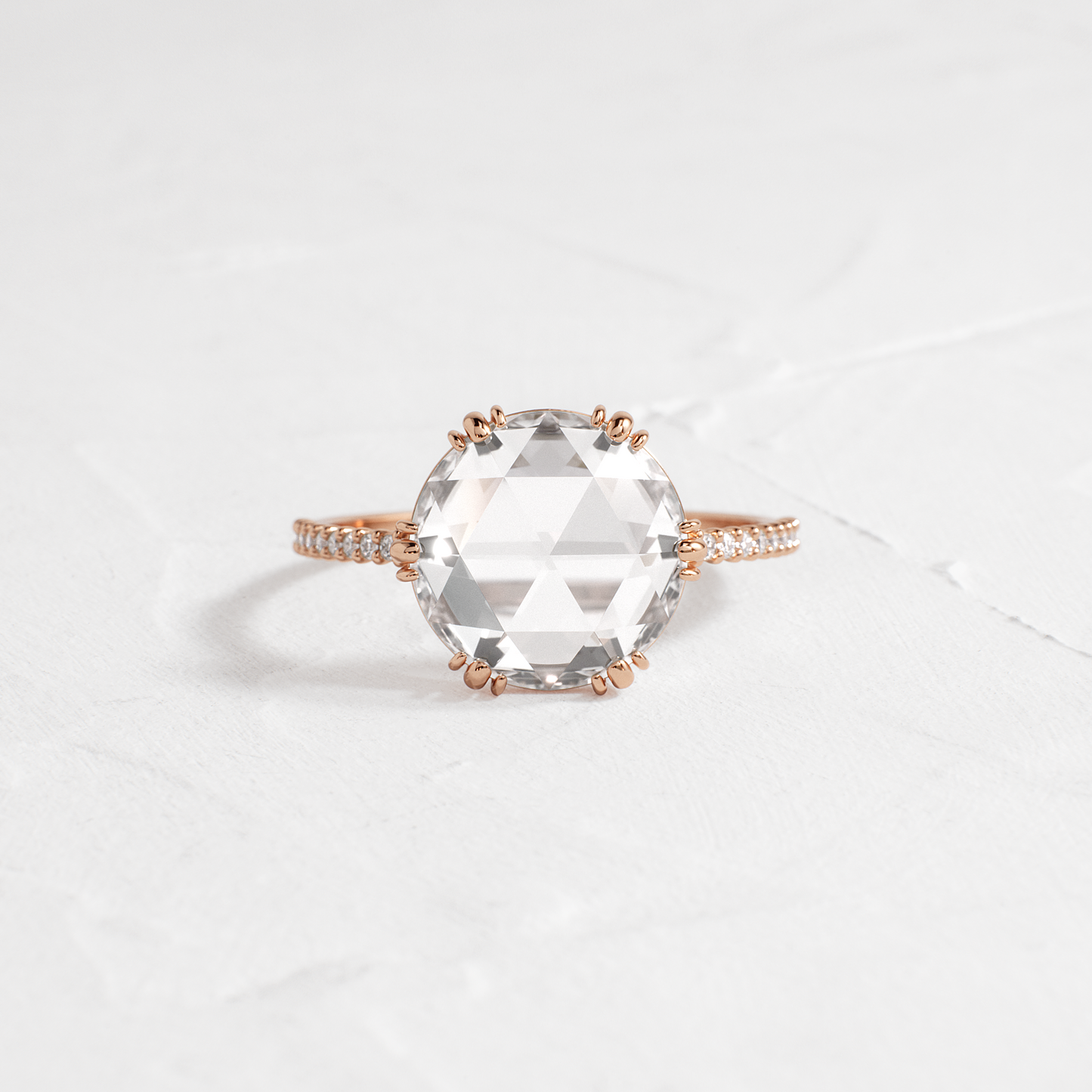 Pave-Rose Cut Lab Grown Diamond Engagement Ring