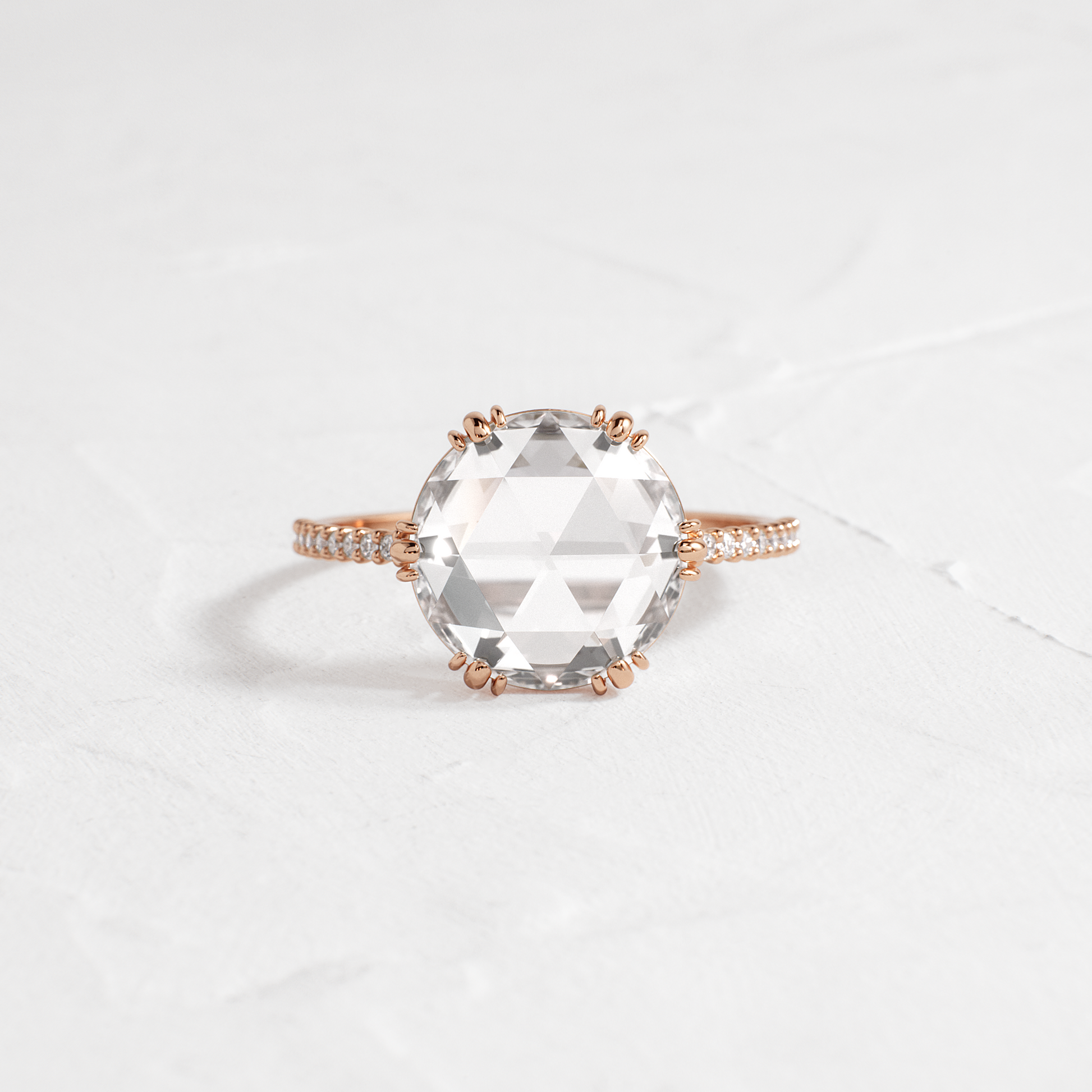 Pave-Rose Cut Lab Grown Diamond Engagement Ring