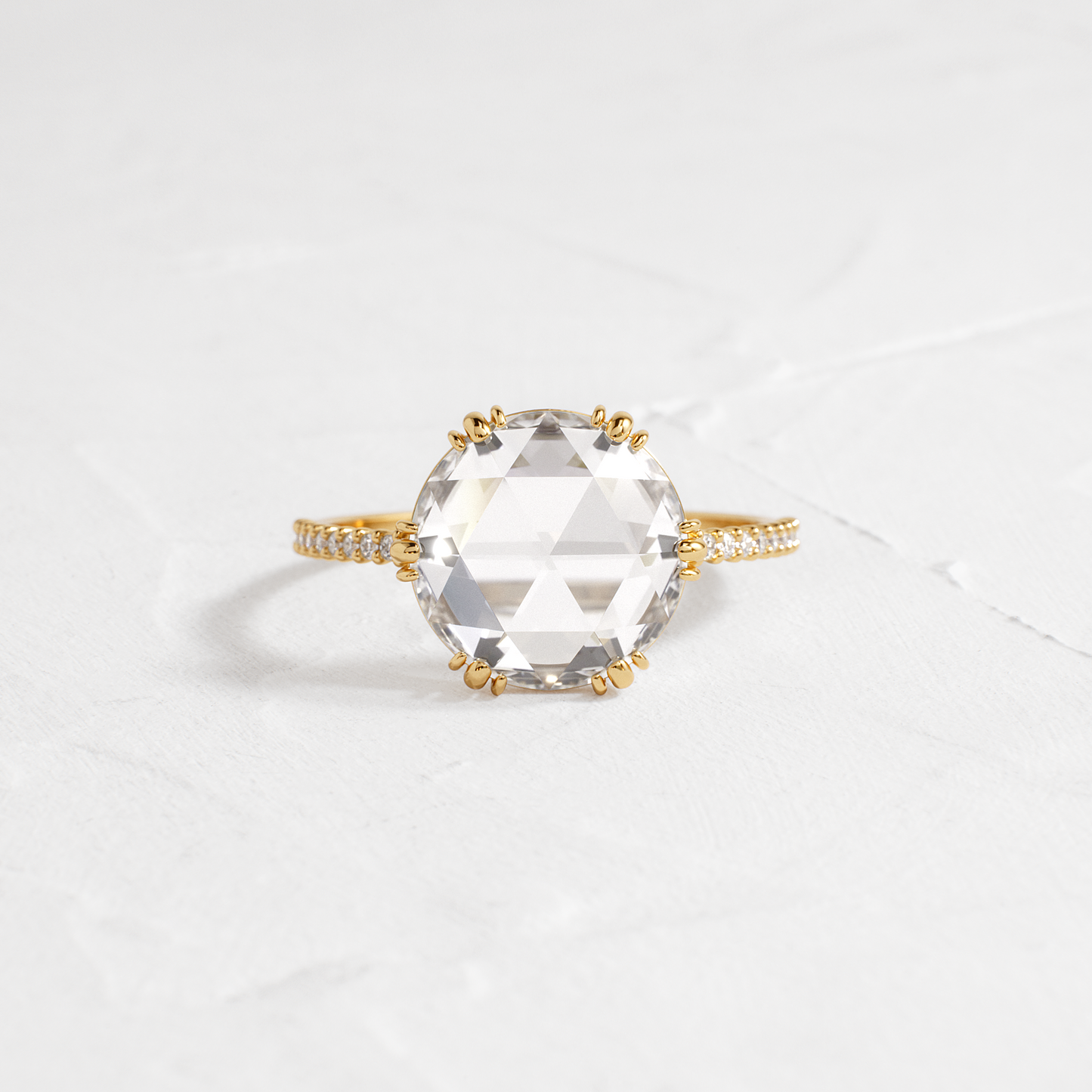 Pave-Rose Cut Lab Grown Diamond Engagement Ring