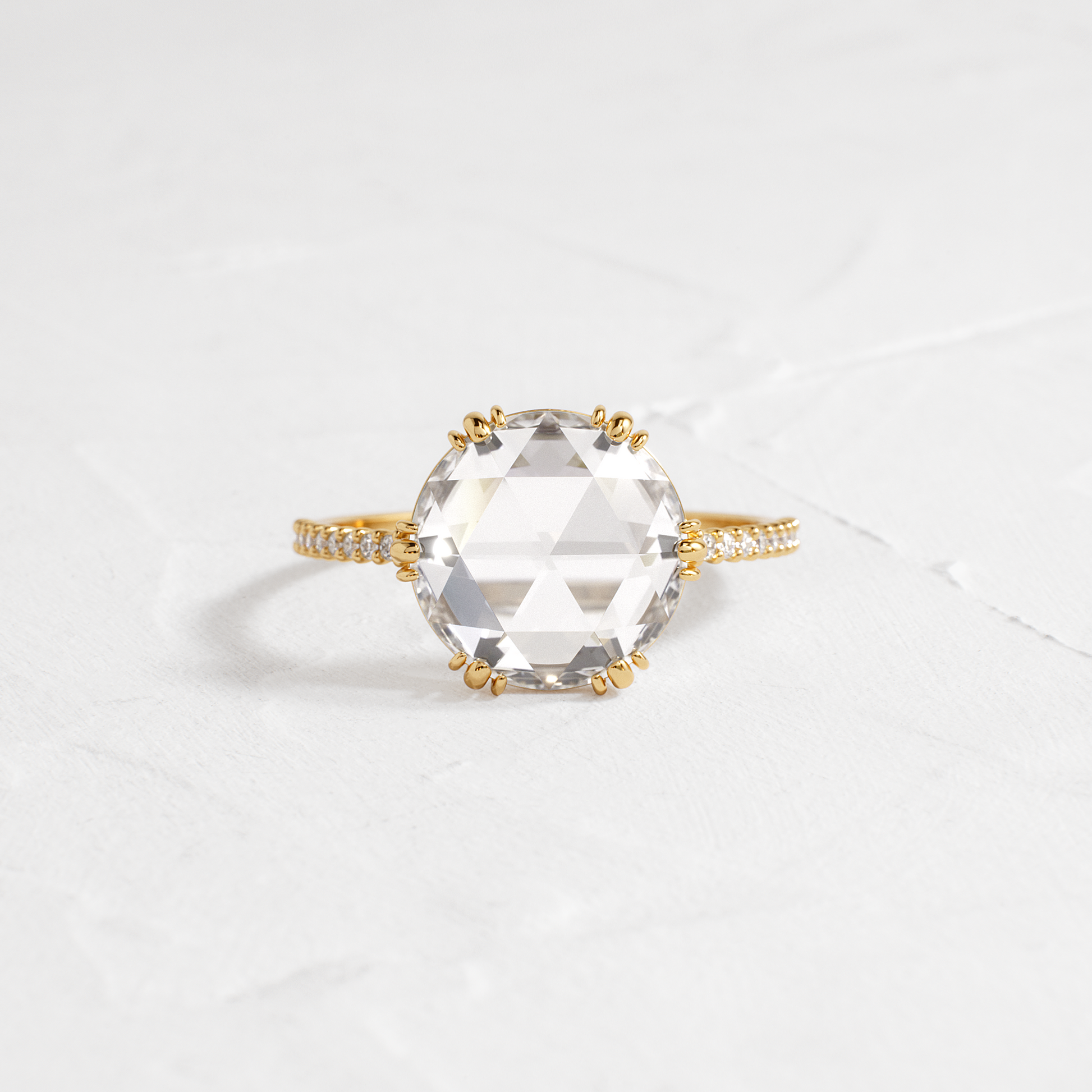 Pave-Rose Cut Lab Grown Diamond Engagement Ring