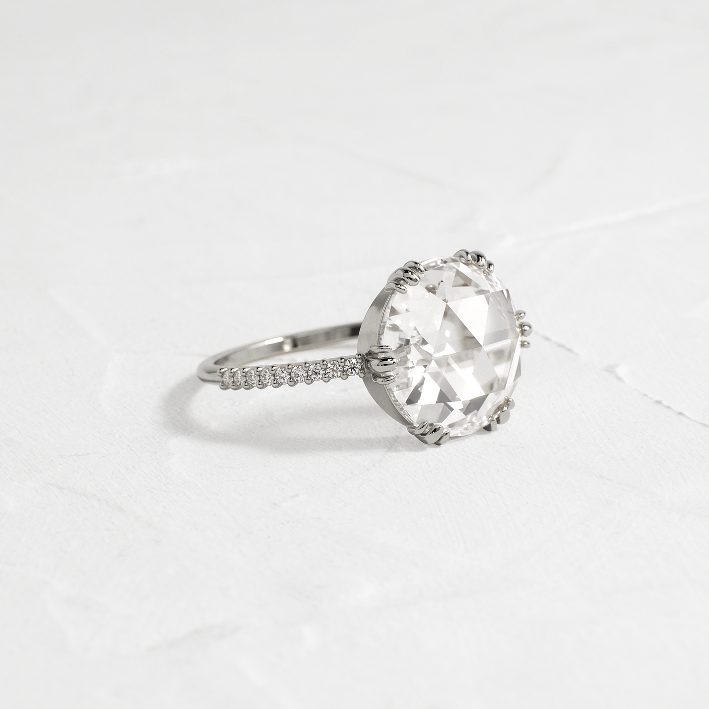 Pave-Rose Cut Lab Grown Diamond Engagement Ring