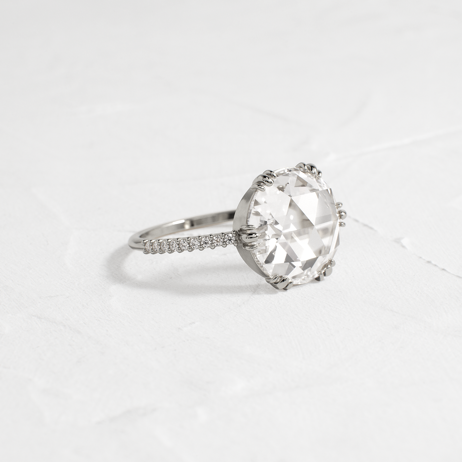 Pave-Rose Cut Lab Grown Diamond Engagement Ring