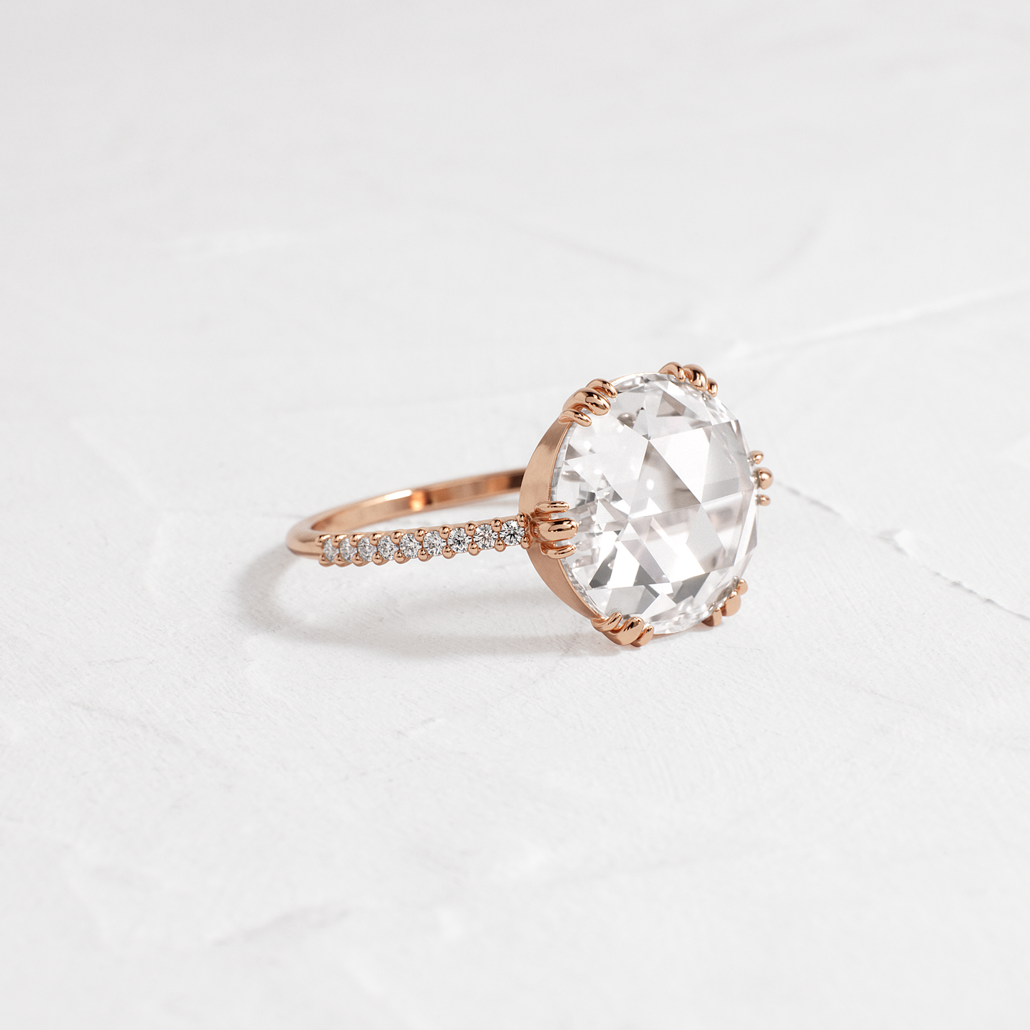 Pave-Rose Cut Lab Grown Diamond Engagement Ring