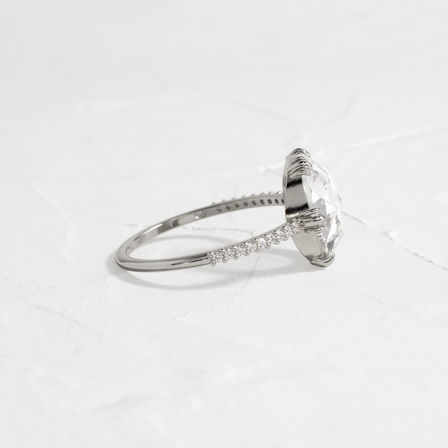 Pave-Rose Cut Lab Grown Diamond Engagement Ring