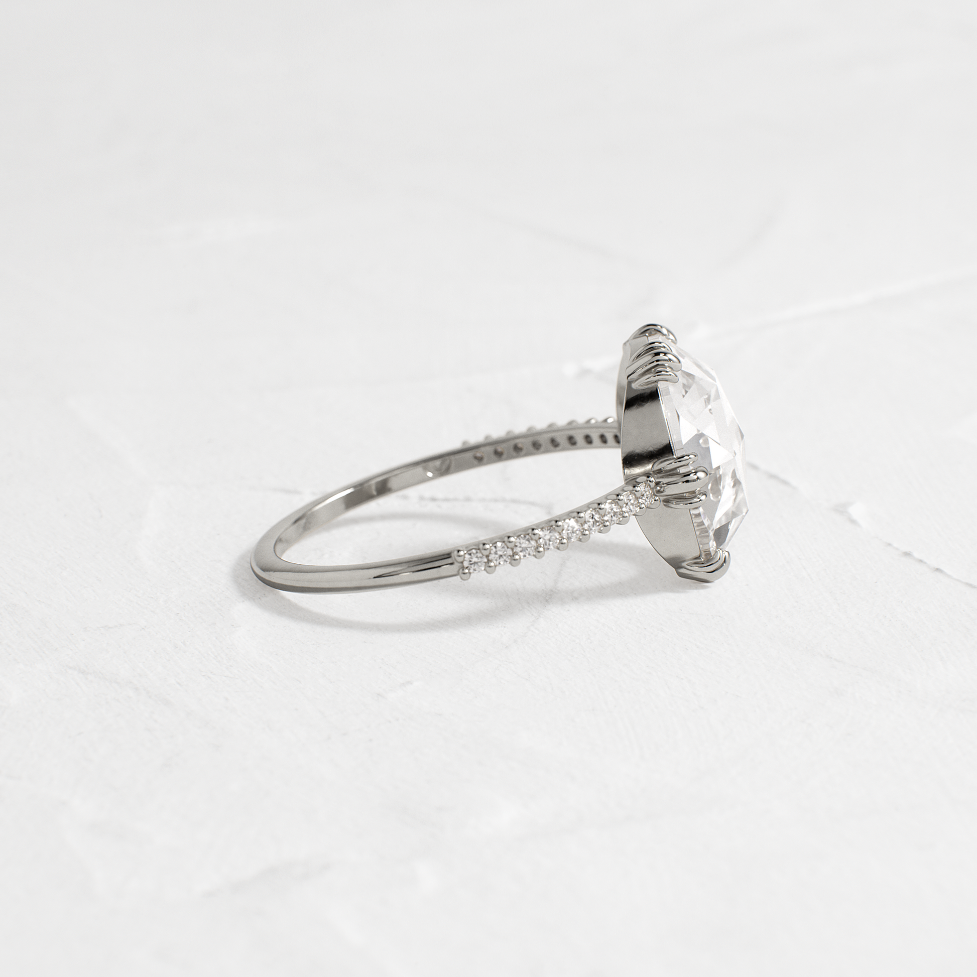 Pave-Rose Cut Lab Grown Diamond Engagement Ring