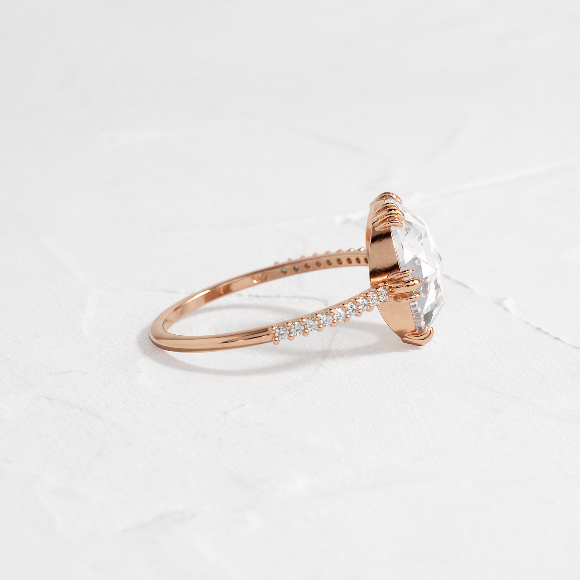 Pave-Rose Cut Lab Grown Diamond Engagement Ring