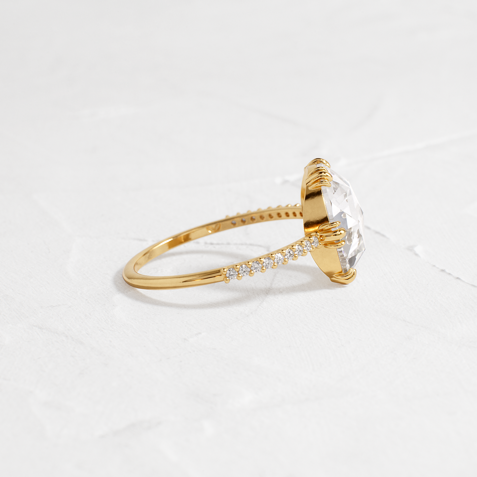 Pave-Rose Cut Lab Grown Diamond Engagement Ring