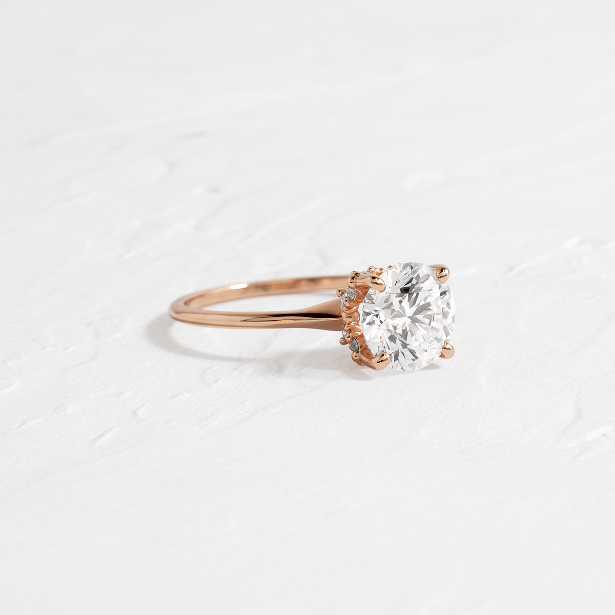Solitaire with Hidden Stones-Round Lab Grown Diamond Engagement Ring