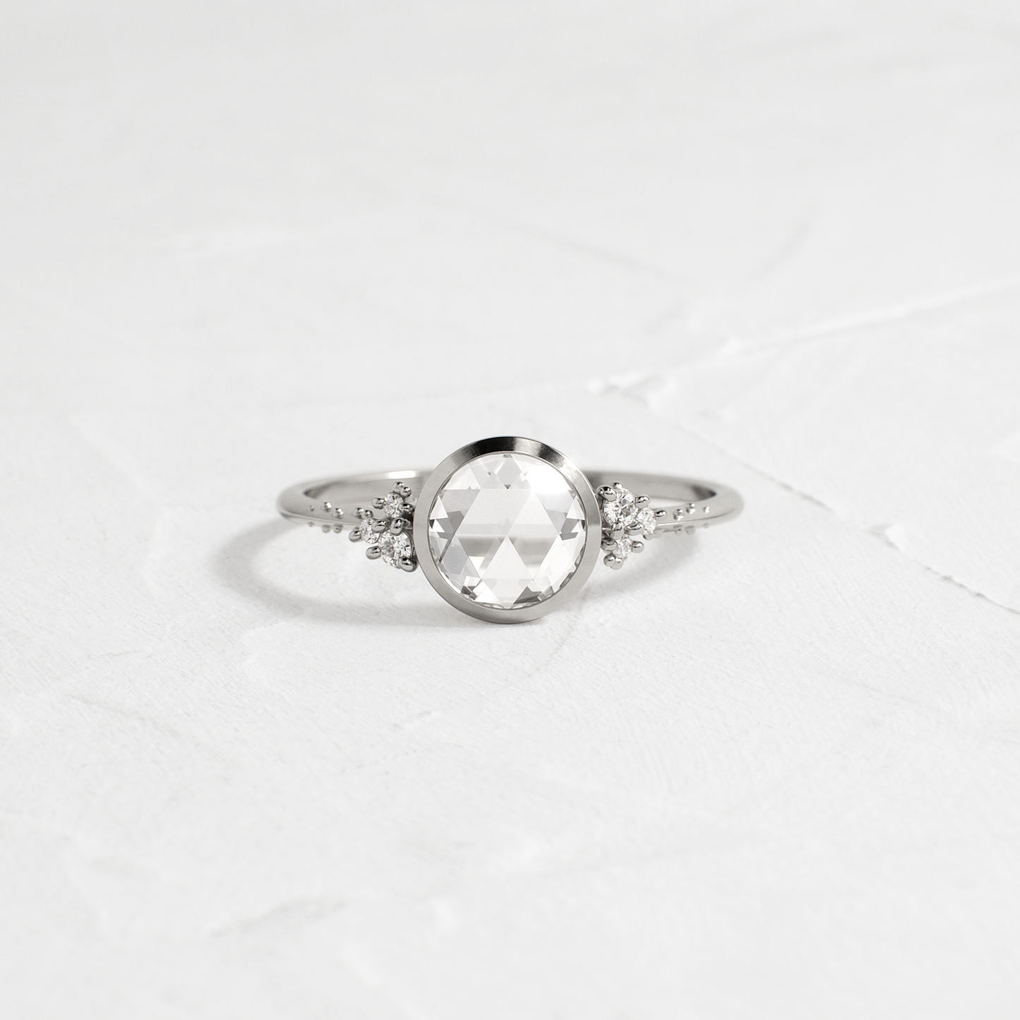 Bezel & Cluster-Rose Cut Lab Grown Diamond Engagement Ring