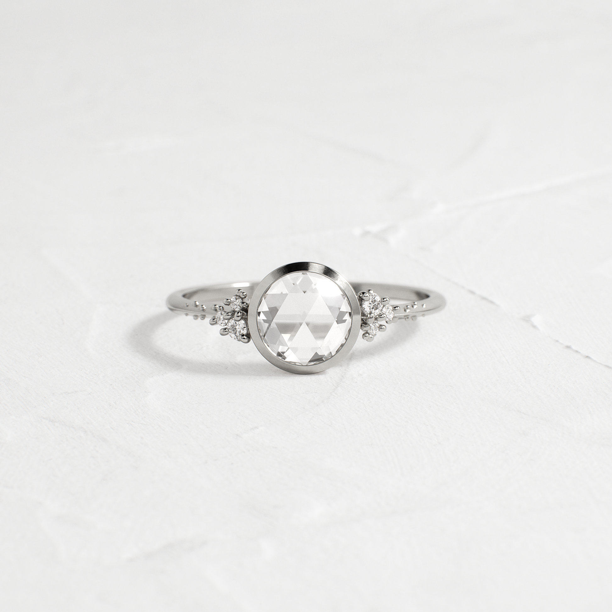 Bezel & Cluster-Rose Cut Lab Grown Diamond Engagement Ring